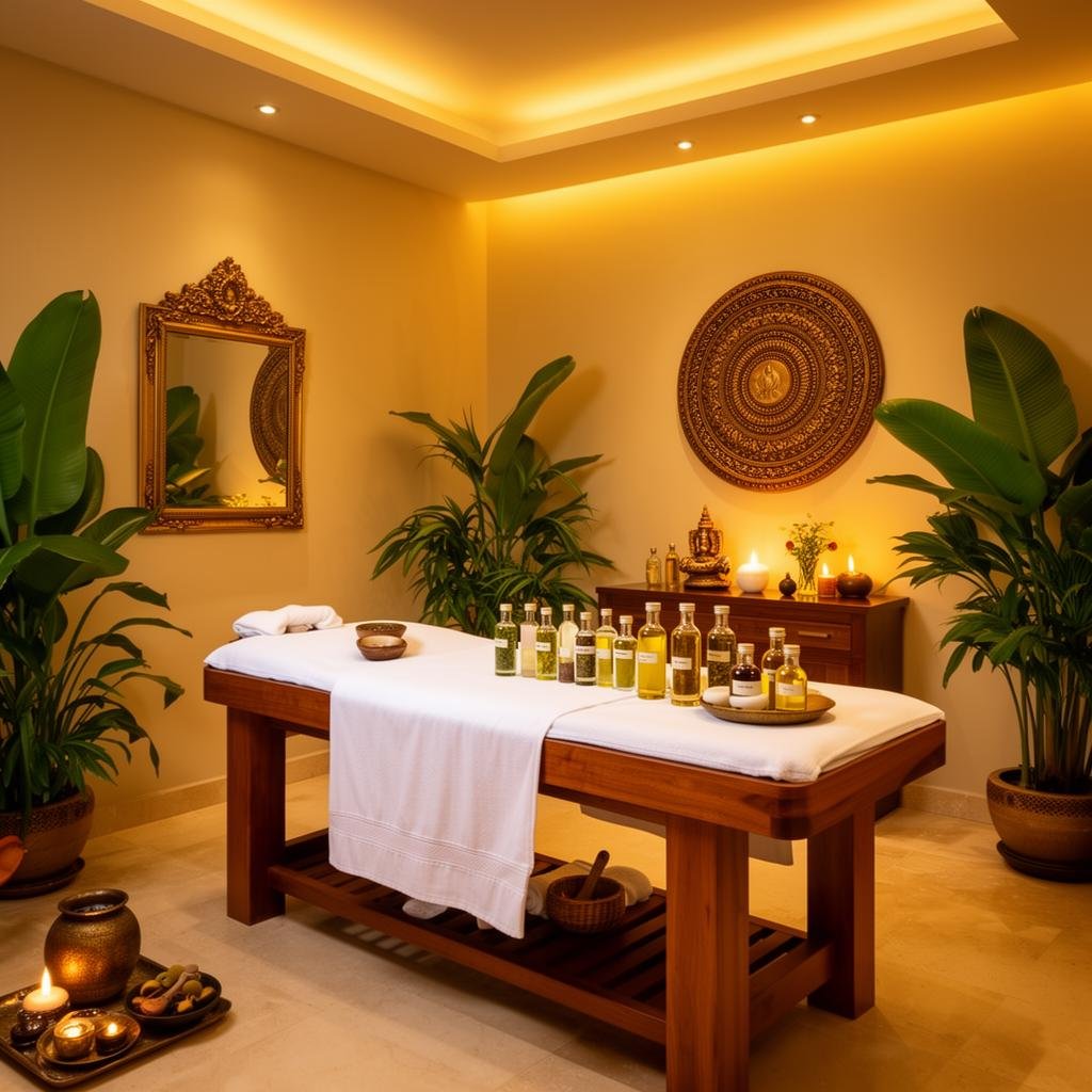 Luxury Ayurvedic treatment room at Jeeva Centre Abu Dhabi